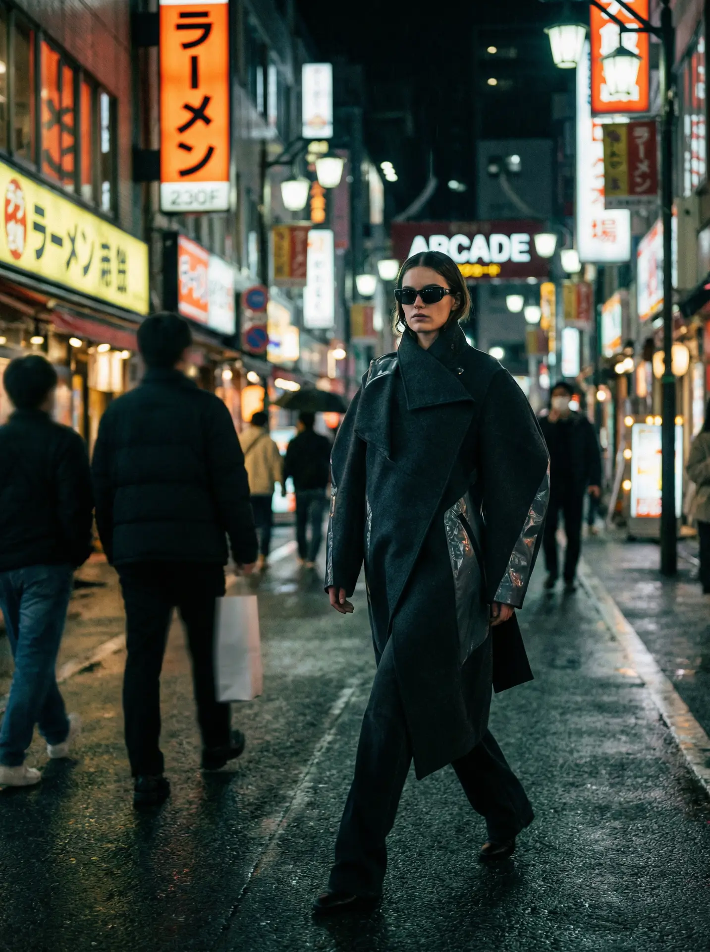 夜间都市街拍 前卫大衣造型